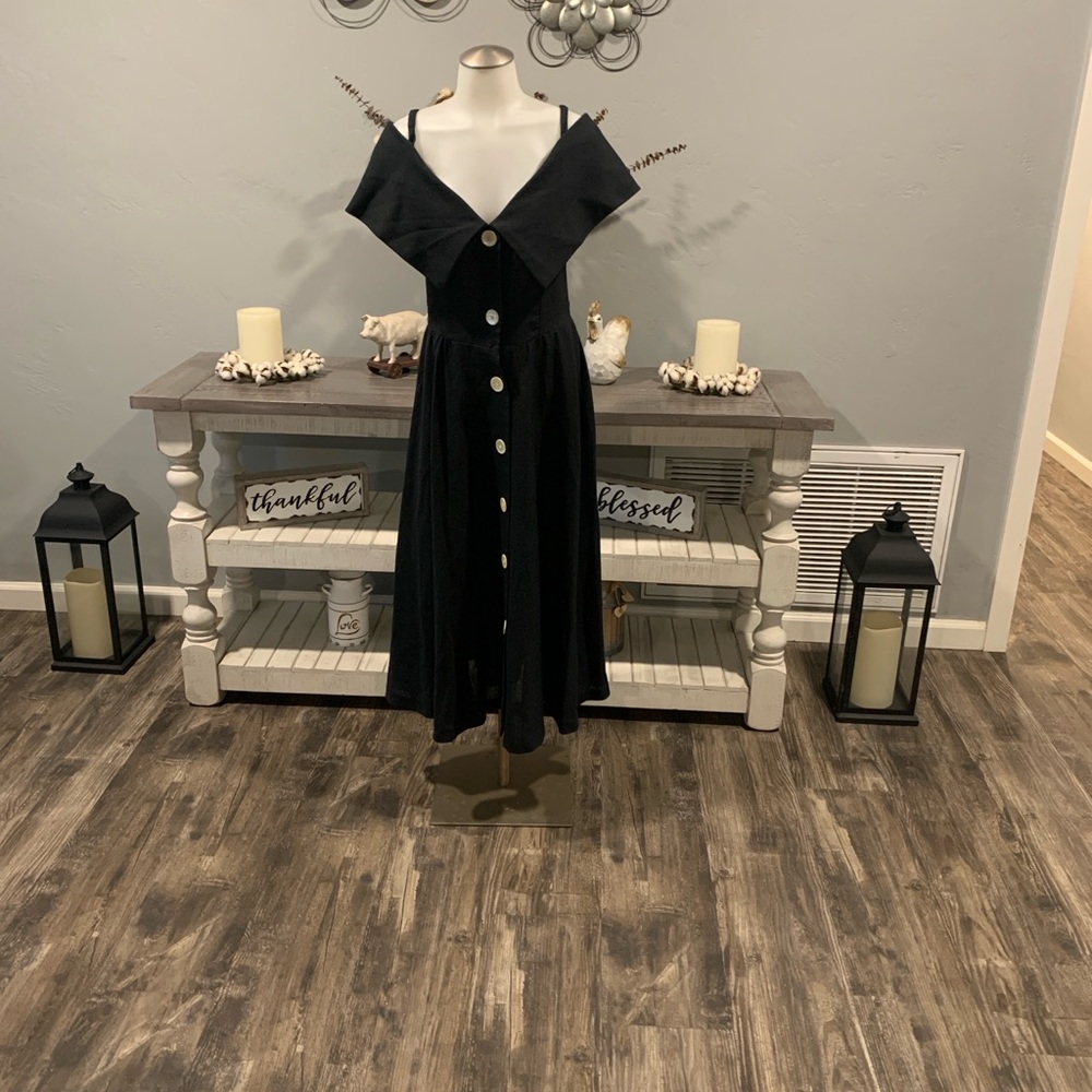 Vintage Elegant Black Off-Shoulder Midi Dress
